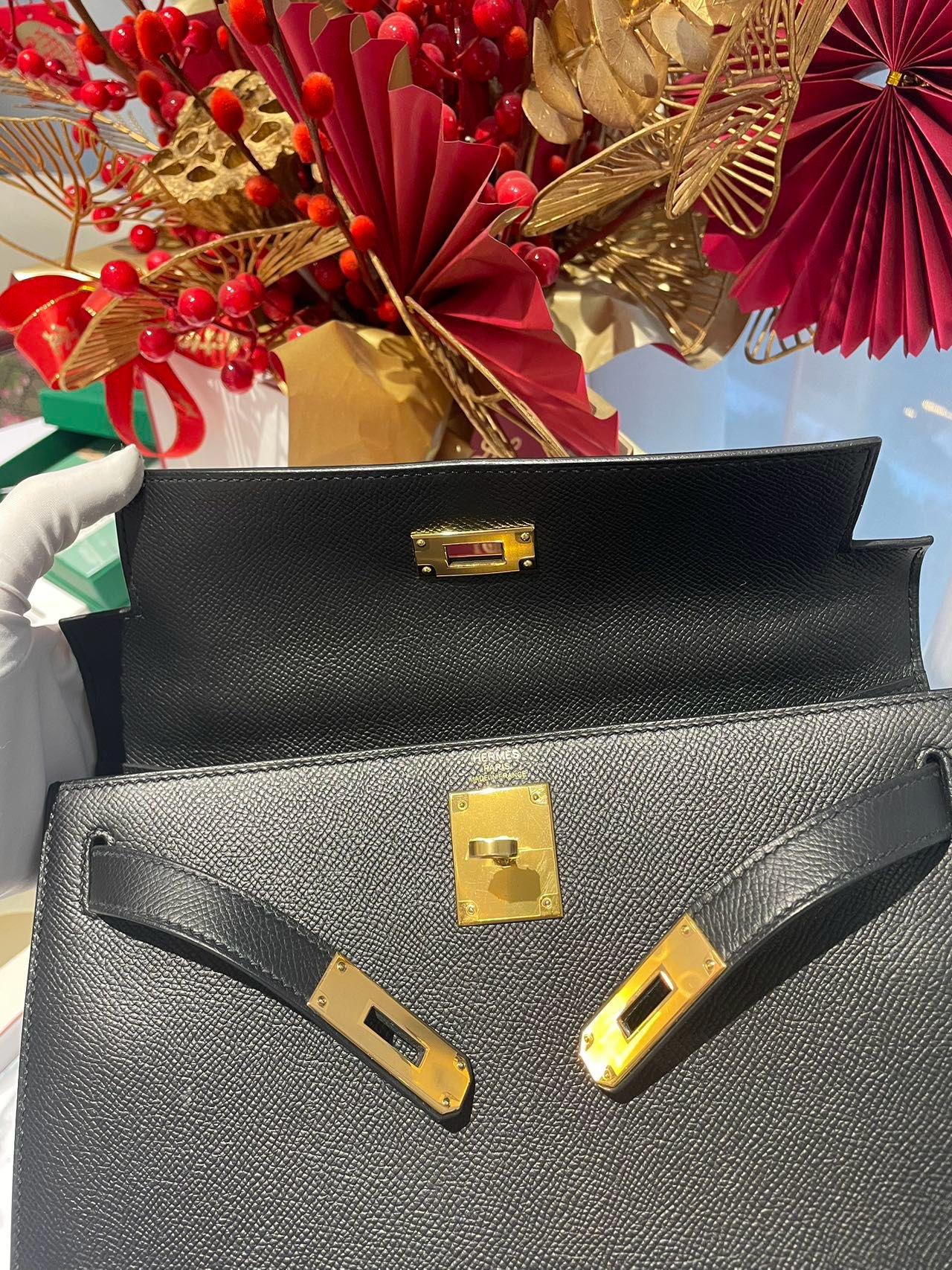 Hermes Kelly 28 Sellier Schwarz Tasche GHW im Angebot 5