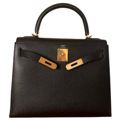 Hermes Kelly 28 Sellier Black Bag GHW