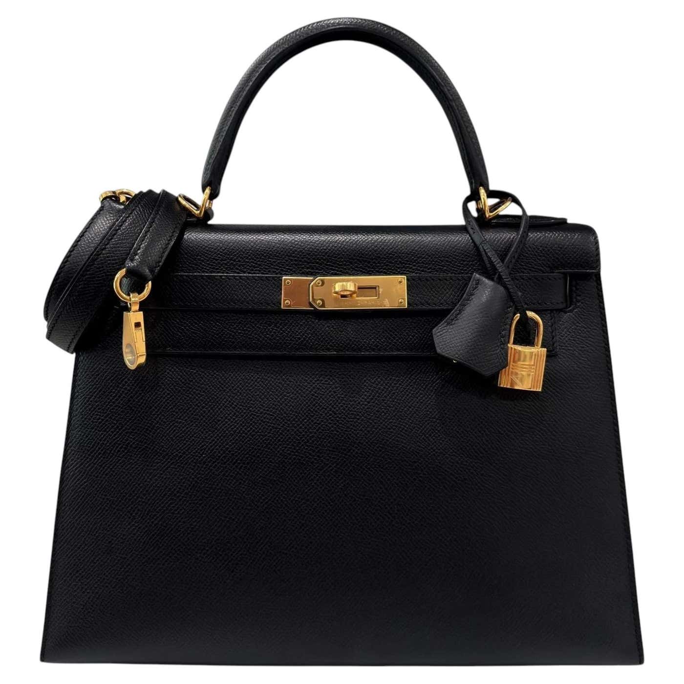 Hermes Kelly 28 Sellier Black Epsom leather shoulder bag with gold hardware — Hermès