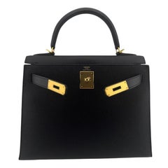 Hermes Kelly 28 Sellier Schwarz Noir Epsom Leder Gold Hardware Top Handle Bag