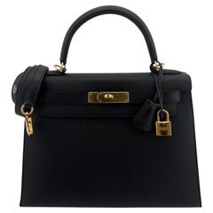 Hermes Kelly 28 Sellier Schwarz Noir Epsom Leder Gold Hardware Top Handle Bag