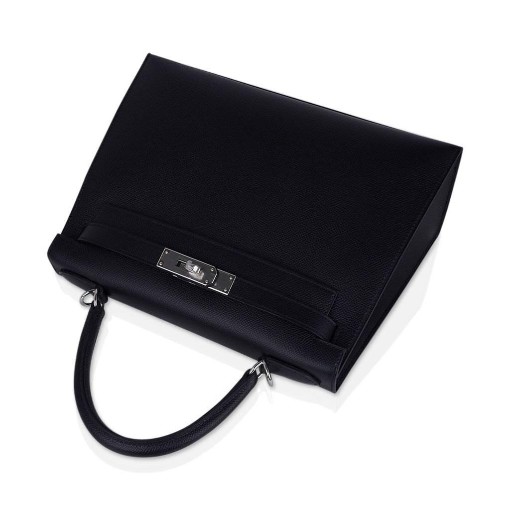 Hermes Kelly 28 Sellier Black Palladium Hardware Epsom Leather Bag In New Condition In Miami, FL