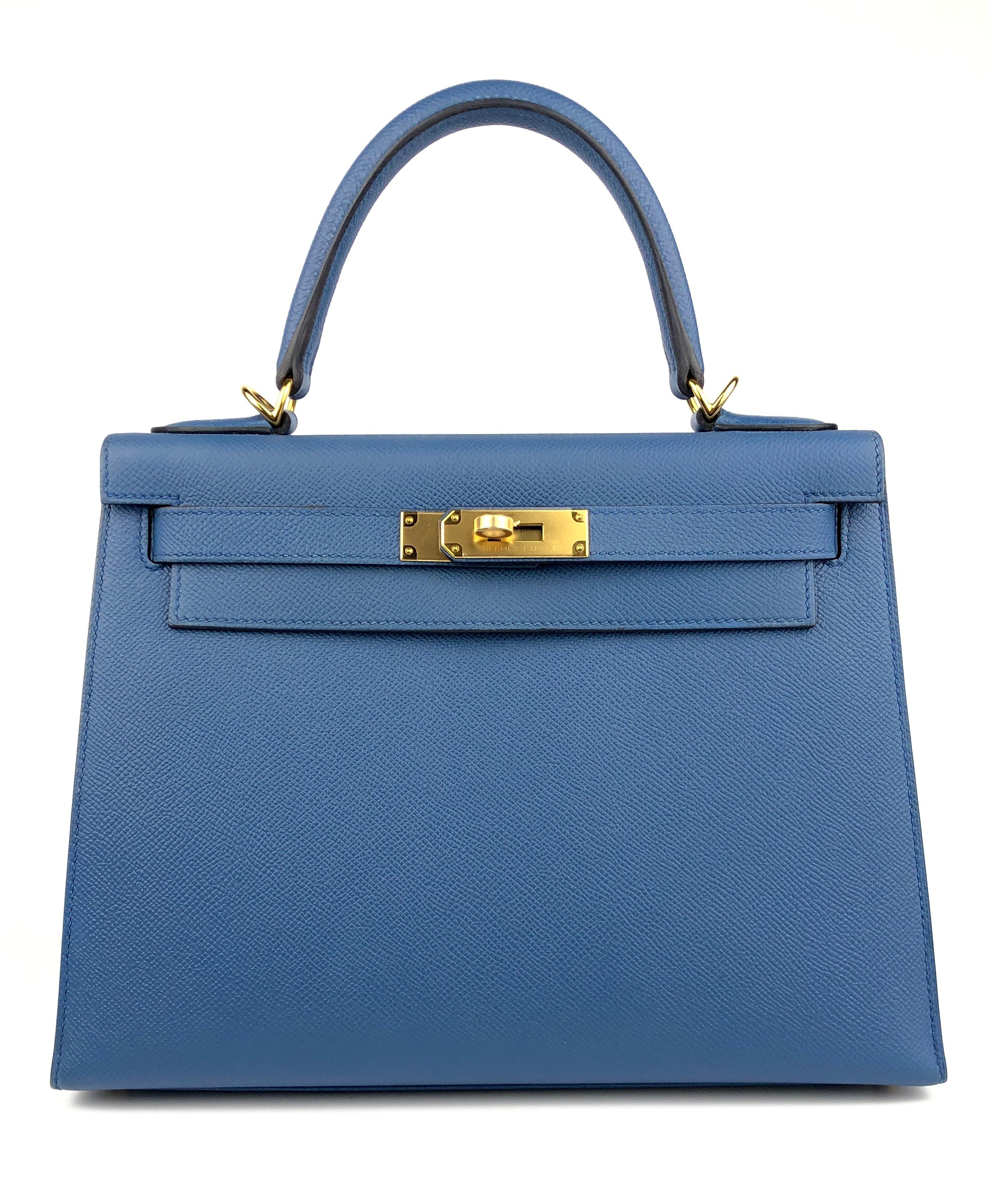 Absolutely Stunning Pristine Hermes Kelly 28 Sellier Blue Electric Epsom Leather complimented by Gold Hardware. Plastic on all hardware and feet. 2016 X Stamp.

Shop with Confidence from Lux Addicts. Authenticity Guaranteed! 