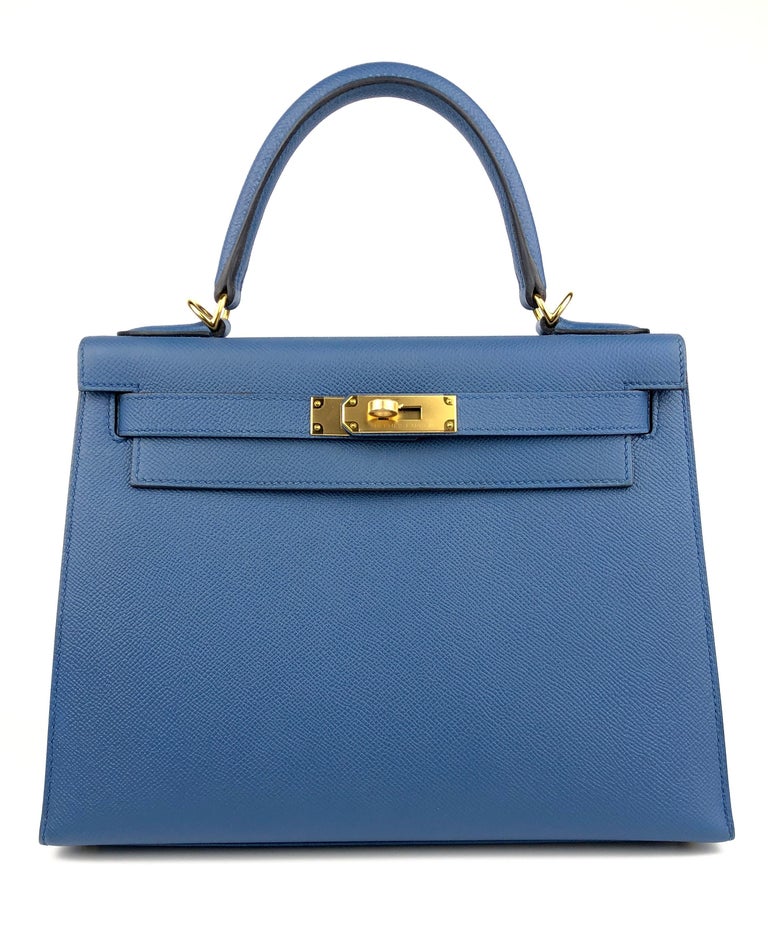 Absolutely Stunning Pristine Hermes Kelly 28 Sellier Blue Electric Epsom Leather complimented by Gold Hardware. Plastic on all hardware and feet. 2016 X Stamp.

Shop with Confidence from Lux Addicts. Authenticity Guaranteed! 