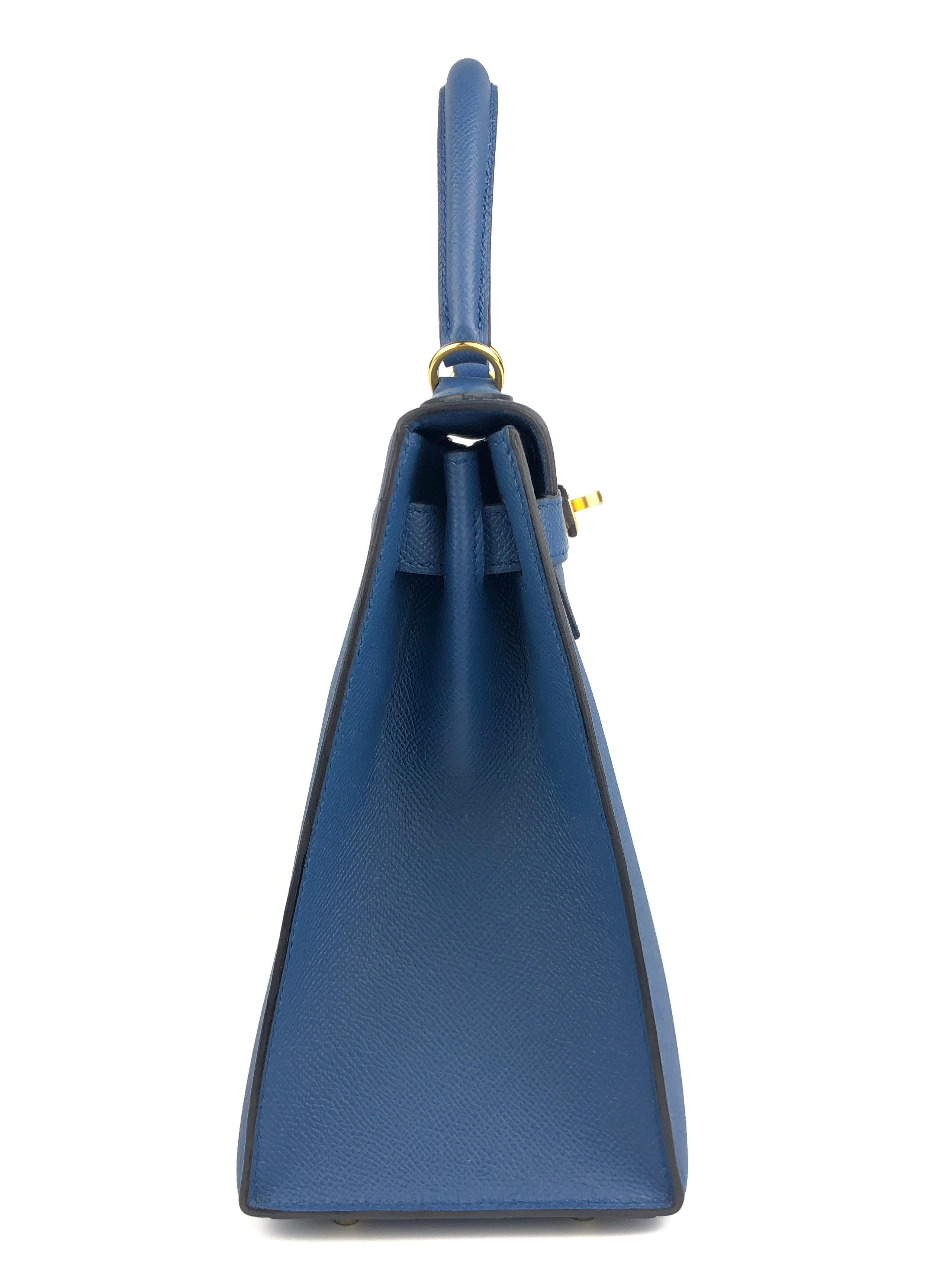 Hermes Kelly 28 Sellier Blue Agate Epsom Leather Gold Hardware In Excellent Condition In Miami, FL