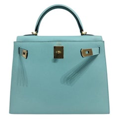 Hermes Kelly 28 Sellier Blau Atoll Epsom Leder Gold Hardware Umhängetasche