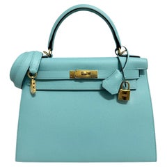 Hermes Kelly 28 Sellier Blau Atoll Epsom Leder Gold Hardware Umhängetasche