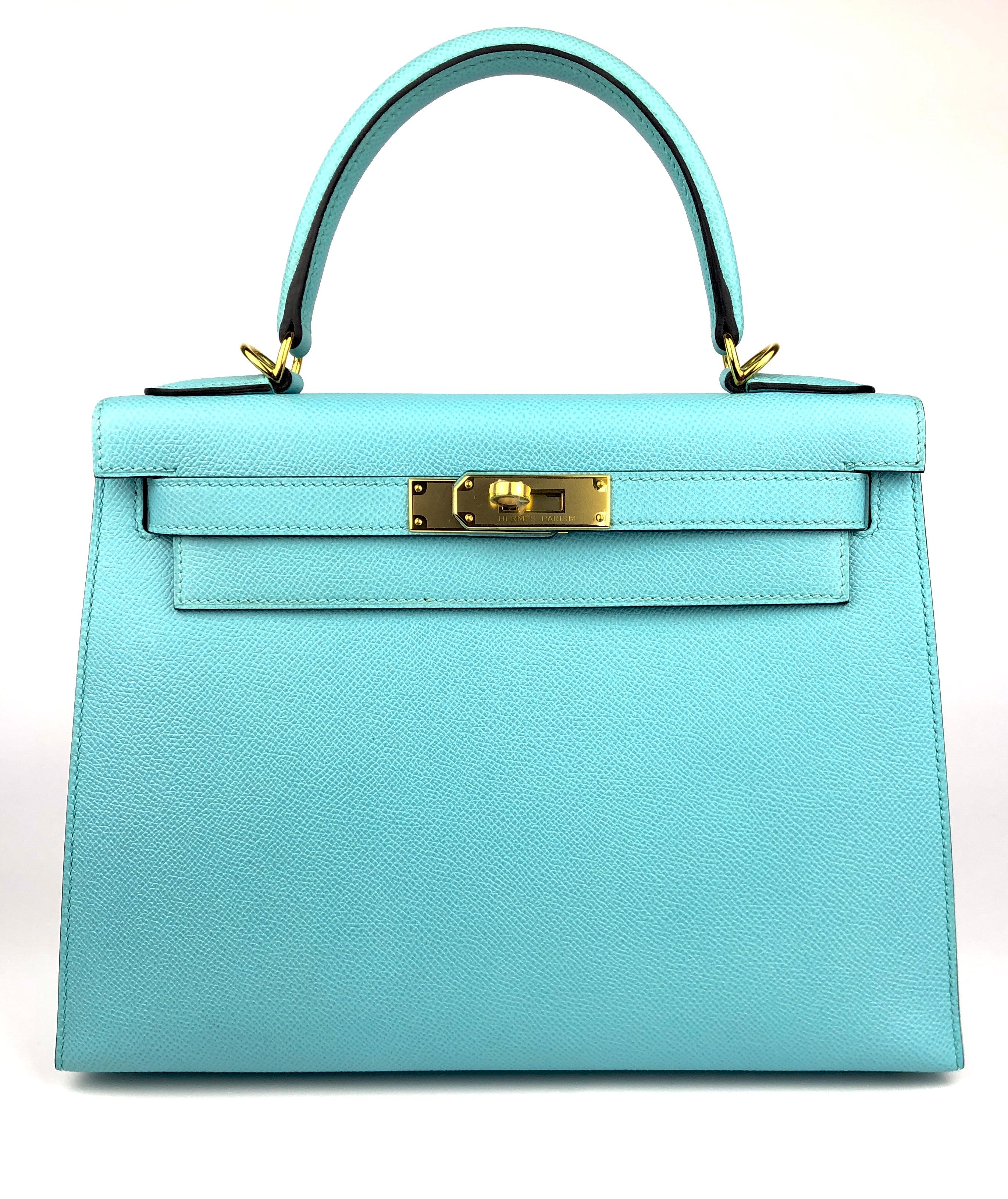 Absolutely Stunning As New Hermes Kelly 28 Sellier Blue Electric Epsom Leather complimented by Gold Hardware. Plastic on all hardware and feet. 2016 X Stamp.

Shop with Confidence from Lux Addicts. Authenticity Guaranteed! 