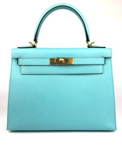 Hermes Kelly 28 Sellier Blue Atoll Tiffany Blue Epsom Leather Gold Hardware