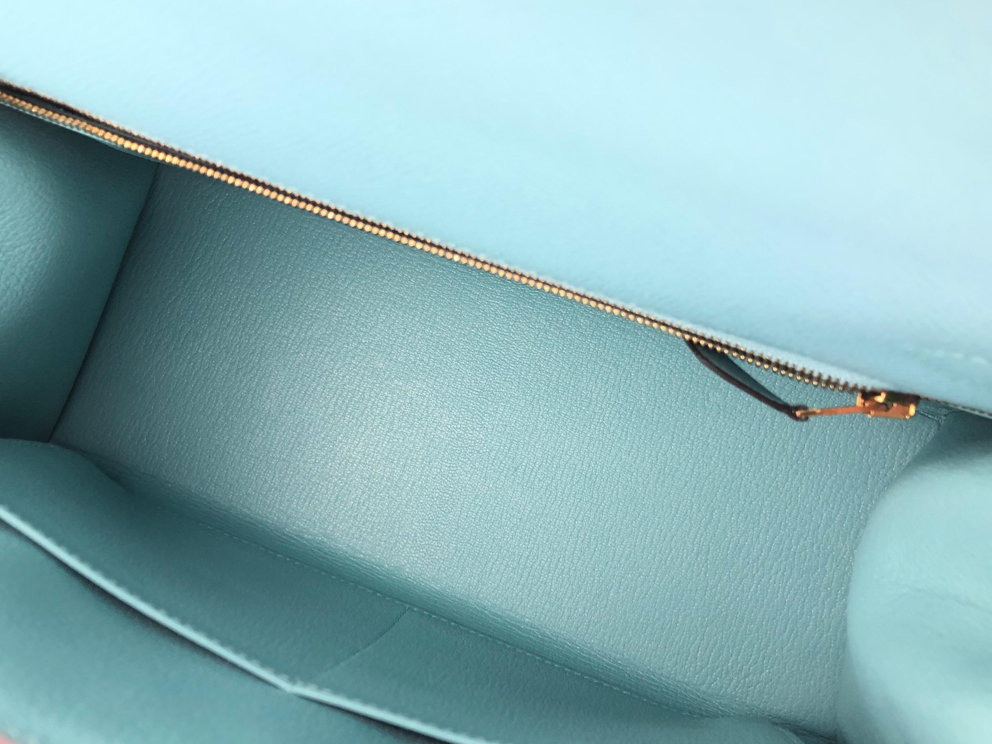 Women's or Men's Hermes Kelly 28 Sellier Blue Atoll Tiffany Blue Epsom Leather Gold Hardware