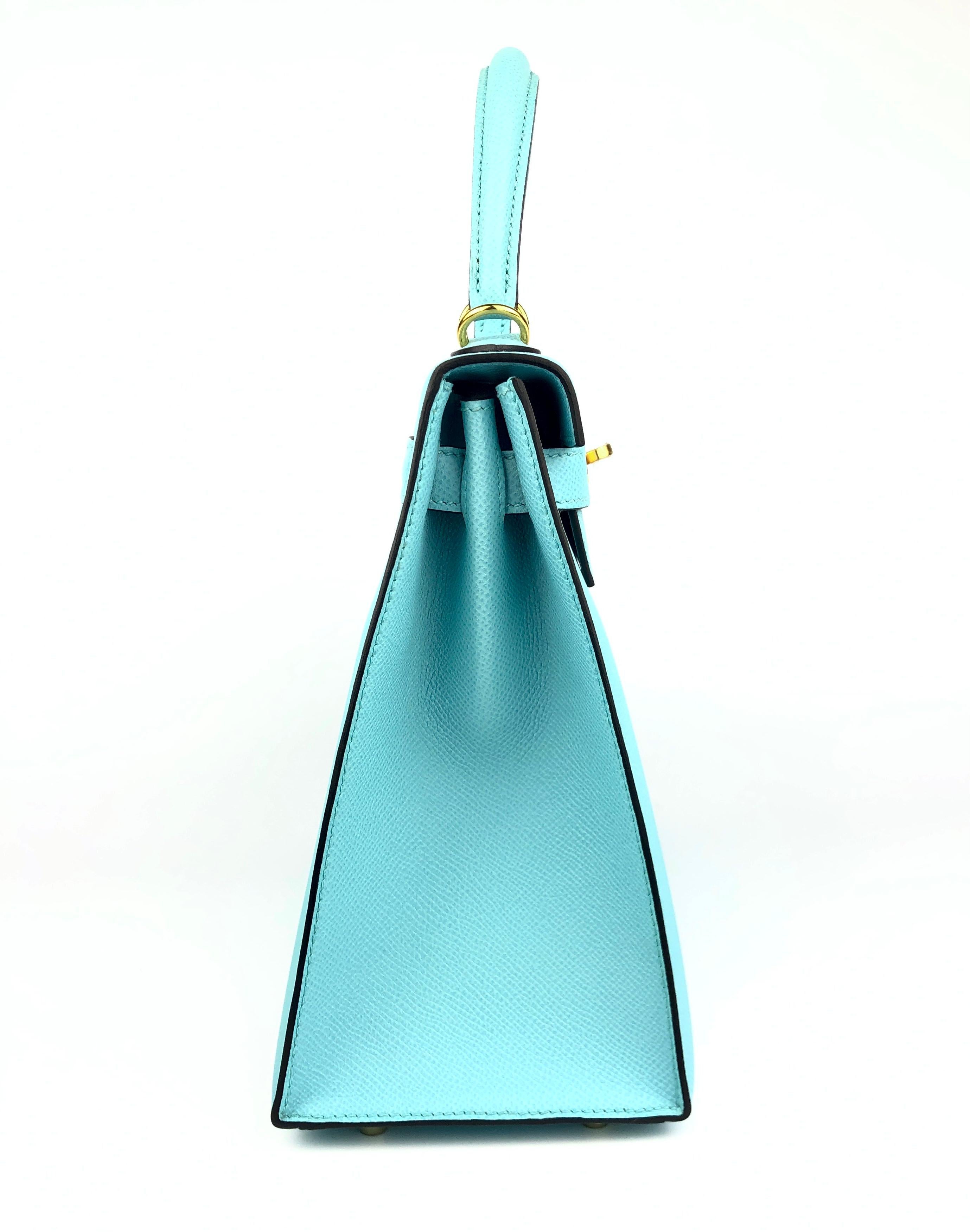 Hermes Kelly 28 Sellier Blue Atoll Tiffany Blue Epsom Leather Gold Hardware 2