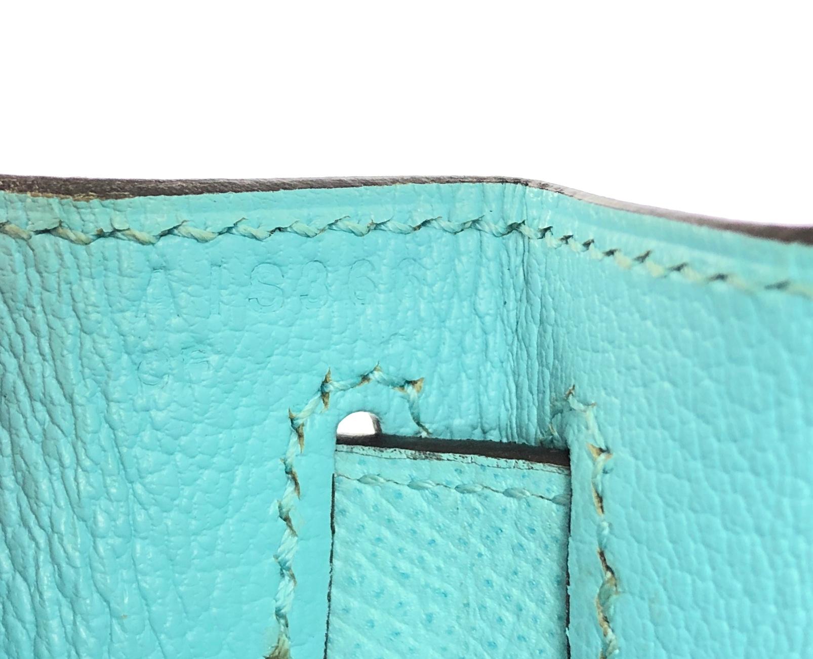 Hermes Kelly 28 Sellier Blue Atoll Tiffany Blue Epsom Palladium Hardware In Excellent Condition In Miami, FL