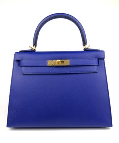 Hermes Kelly 28 Sellier Blue Electric Epsom Leather Gold Hardware