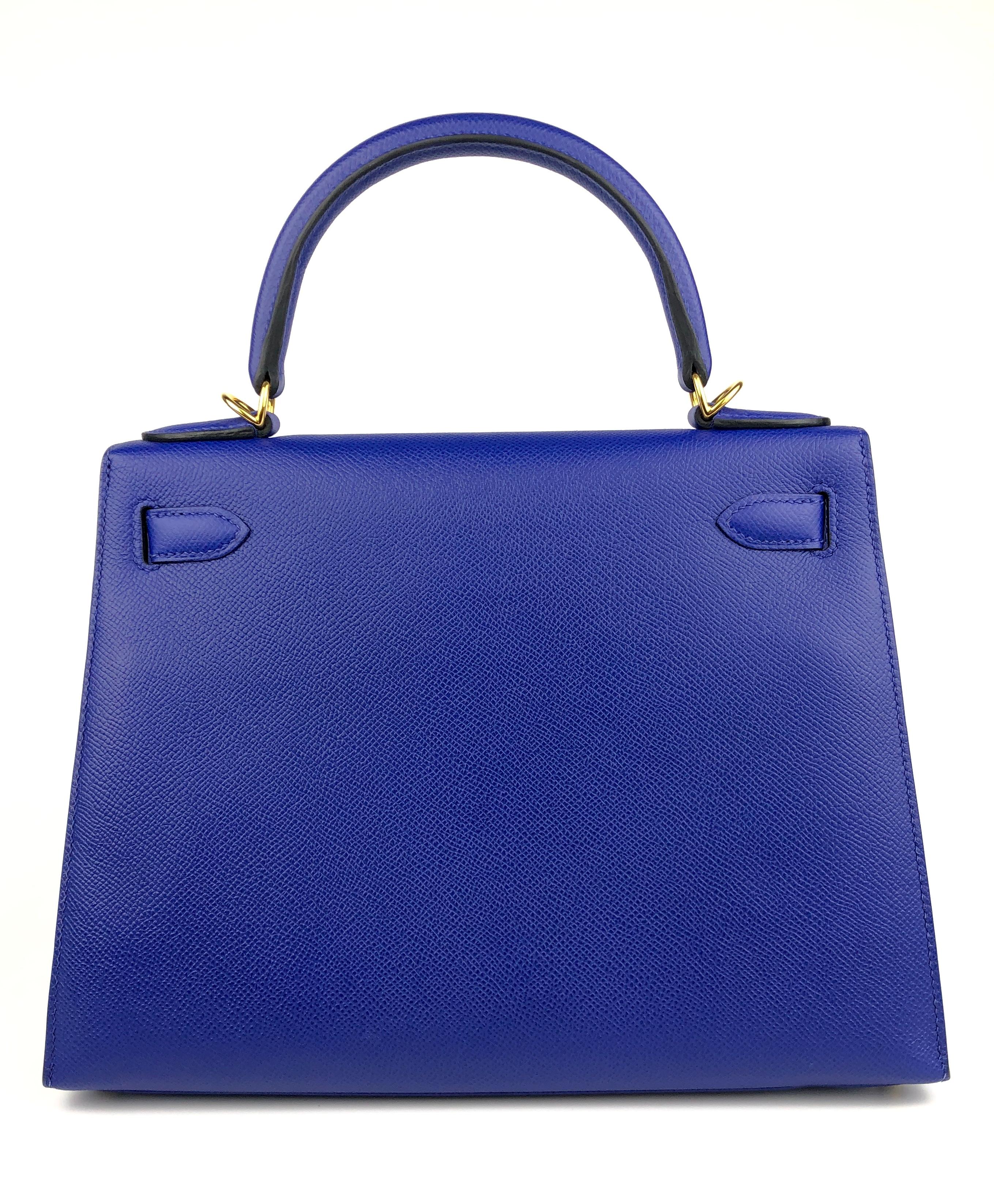 Hermes Kelly 28 Sellier Blue Electric Epsom Leather Gold Hardware In Excellent Condition In Miami, FL