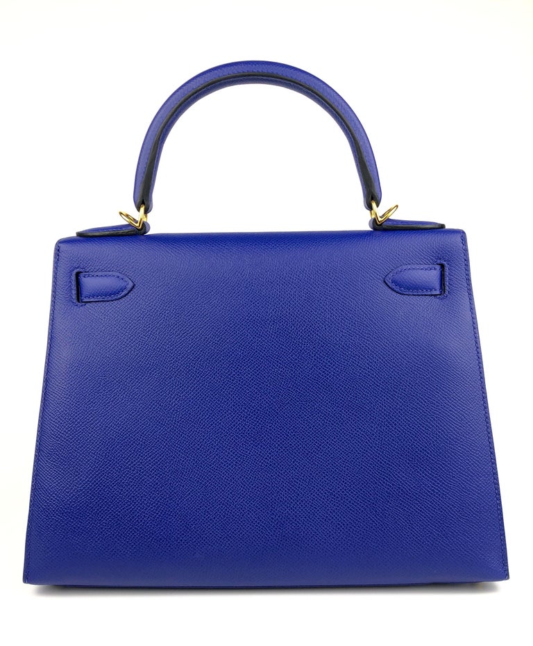 Hermes Kelly 28 Sellier Blue Electric Epsom Leather Gold Hardware In Excellent Condition For Sale In Miami, FL