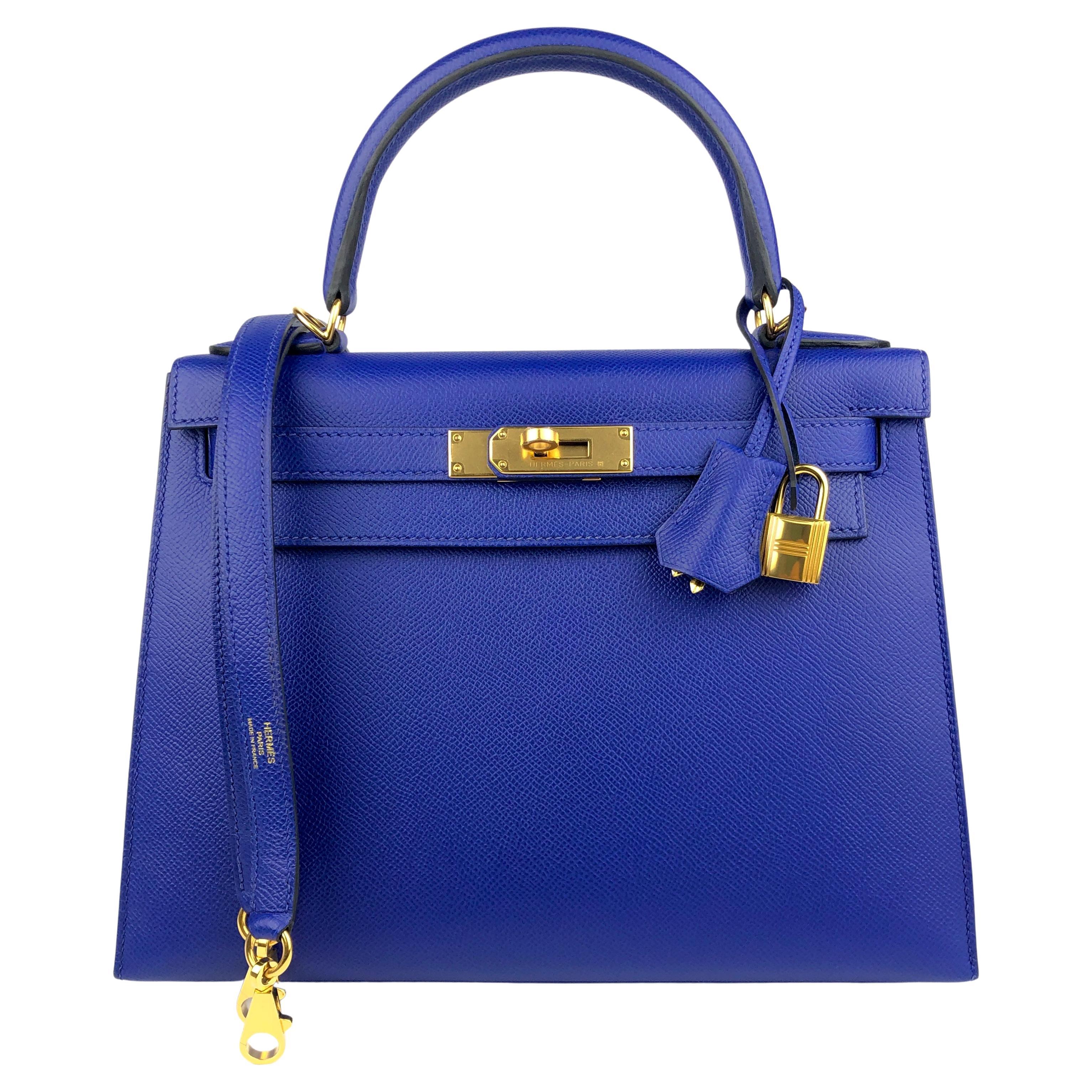 Hermes Kelly 28 Sellier Blue Electric Epsom Leather Gold Hardware