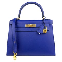 Hermes Kelly 28 Sellier Blue Electric Epsom Leather Gold Hardware
