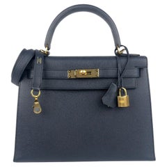 Hermes Kelly 28 Sellier Blue Indigo Epsom Leather Gold Hardware 2020