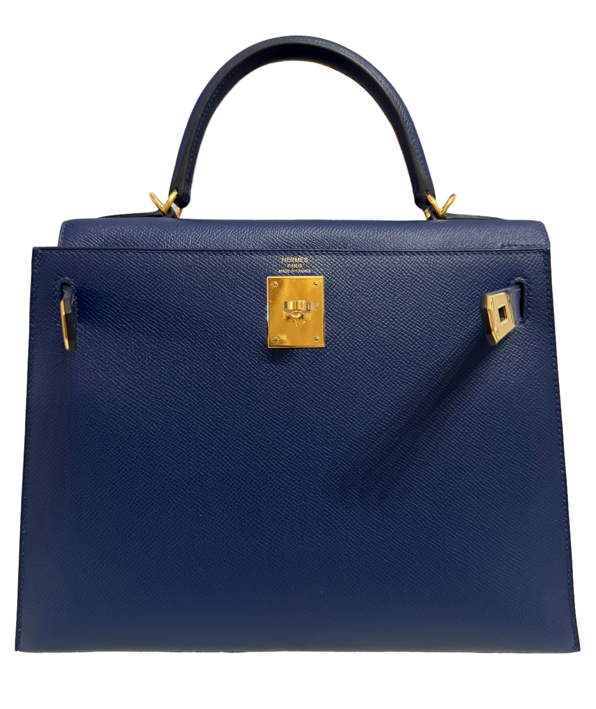 Black Hermes Kelly 28 Sellier Blue Sapphire Bleu Epsom Leather Gold Hardware