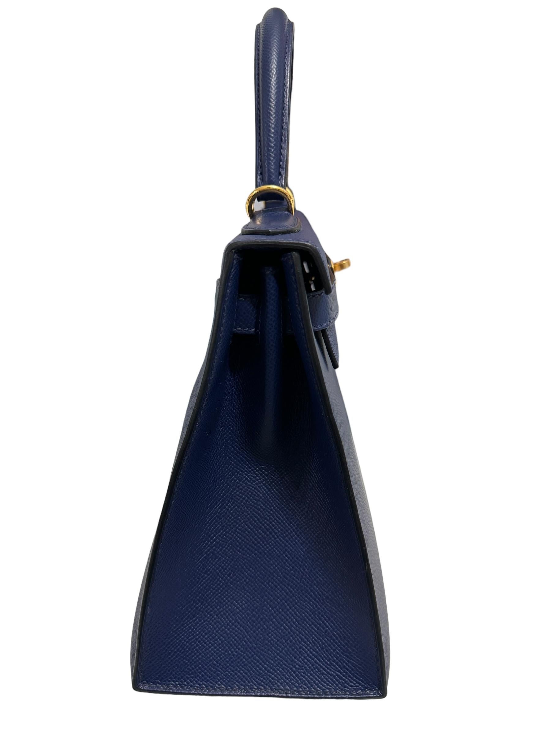 Hermes Kelly 28 Sellier Blue Sapphire Bleu Epsom Leather Gold Hardware In New Condition In Miami, FL