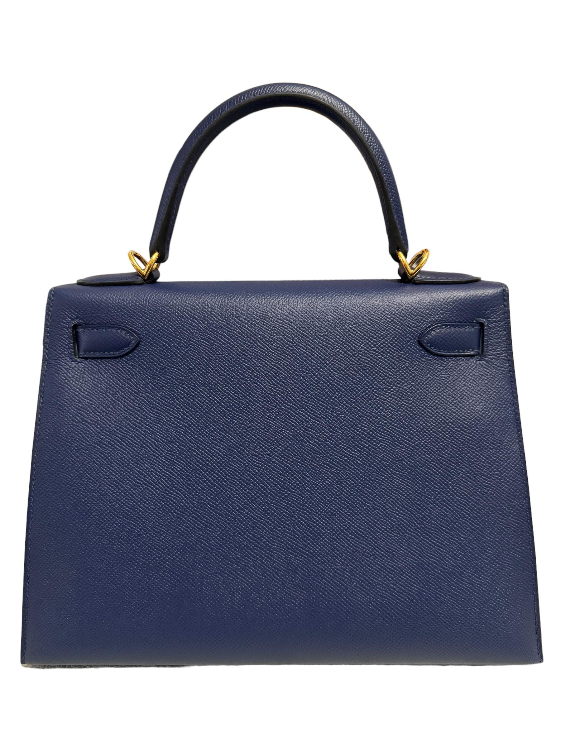 Women's or Men's Hermes Kelly 28 Sellier Blue Sapphire Bleu Epsom Leather Gold Hardware