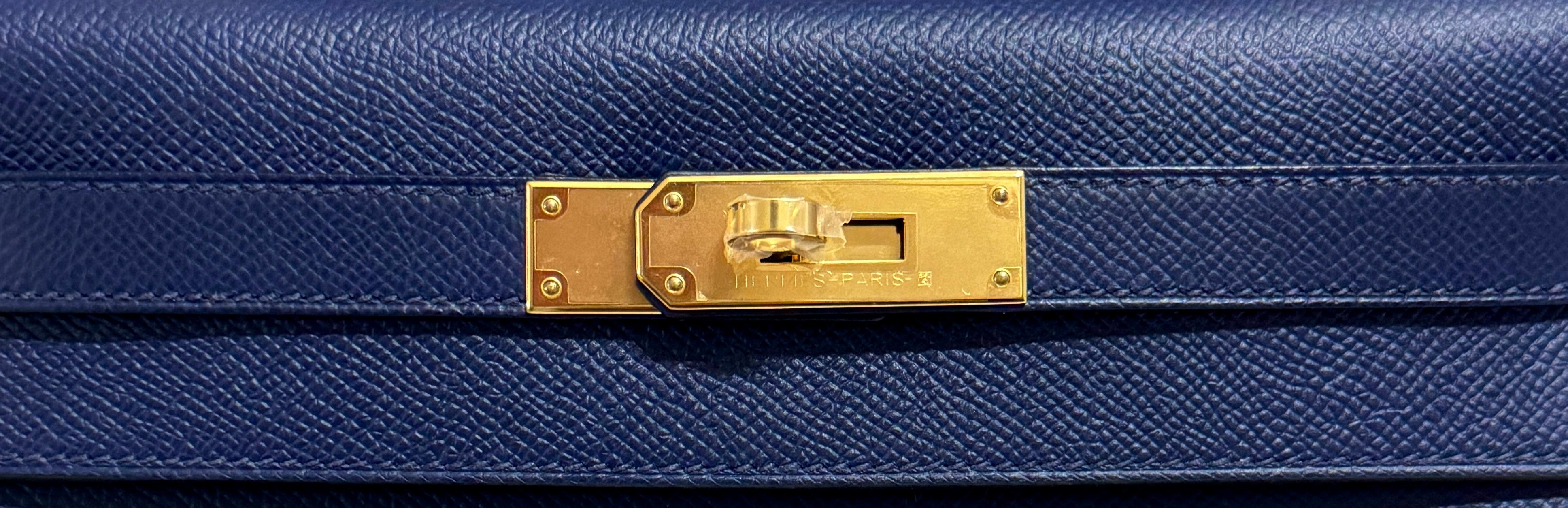 Hermes Kelly 28 Sellier Blue Sapphire Bleu Epsom Leather Gold Hardware 1