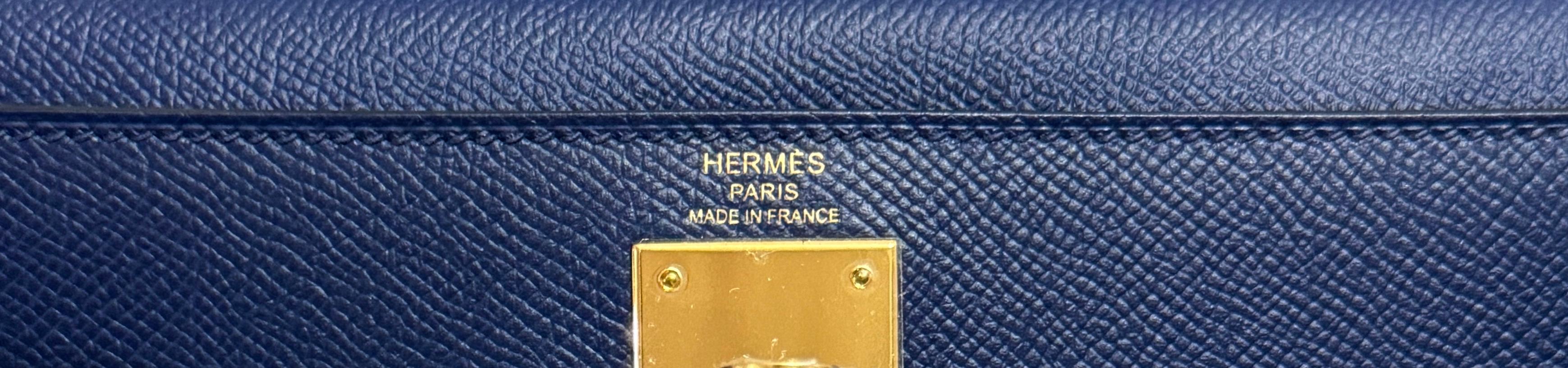 Hermes Kelly 28 Sellier Blue Sapphire Bleu Epsom Leather Gold Hardware 2