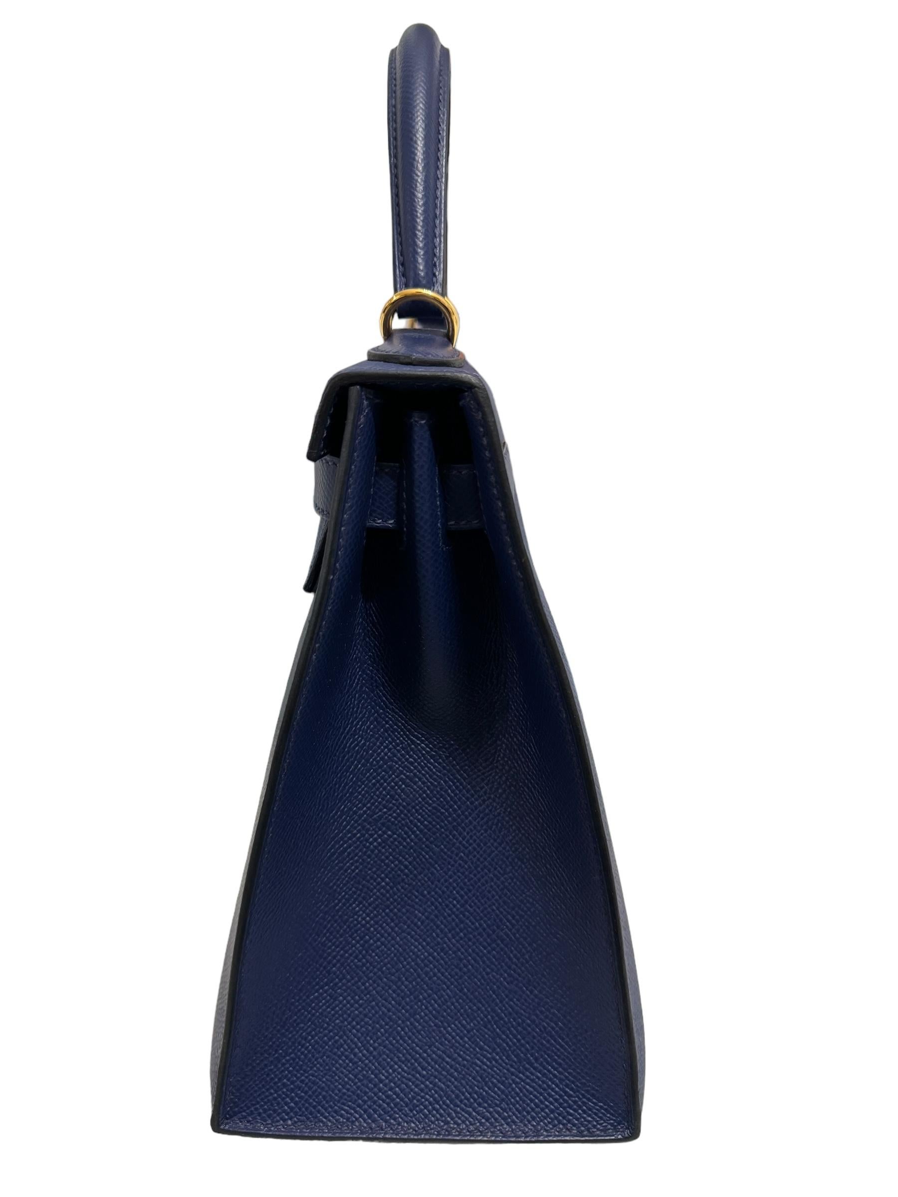 Hermes Kelly 28 Sellier Blue Sapphire Bleu Epsom Leather Gold Hardware 4