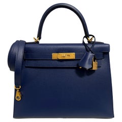 Hermes Kelly 28 Sellier Blue Sapphire Bleu Epsom Leather Gold Hardware