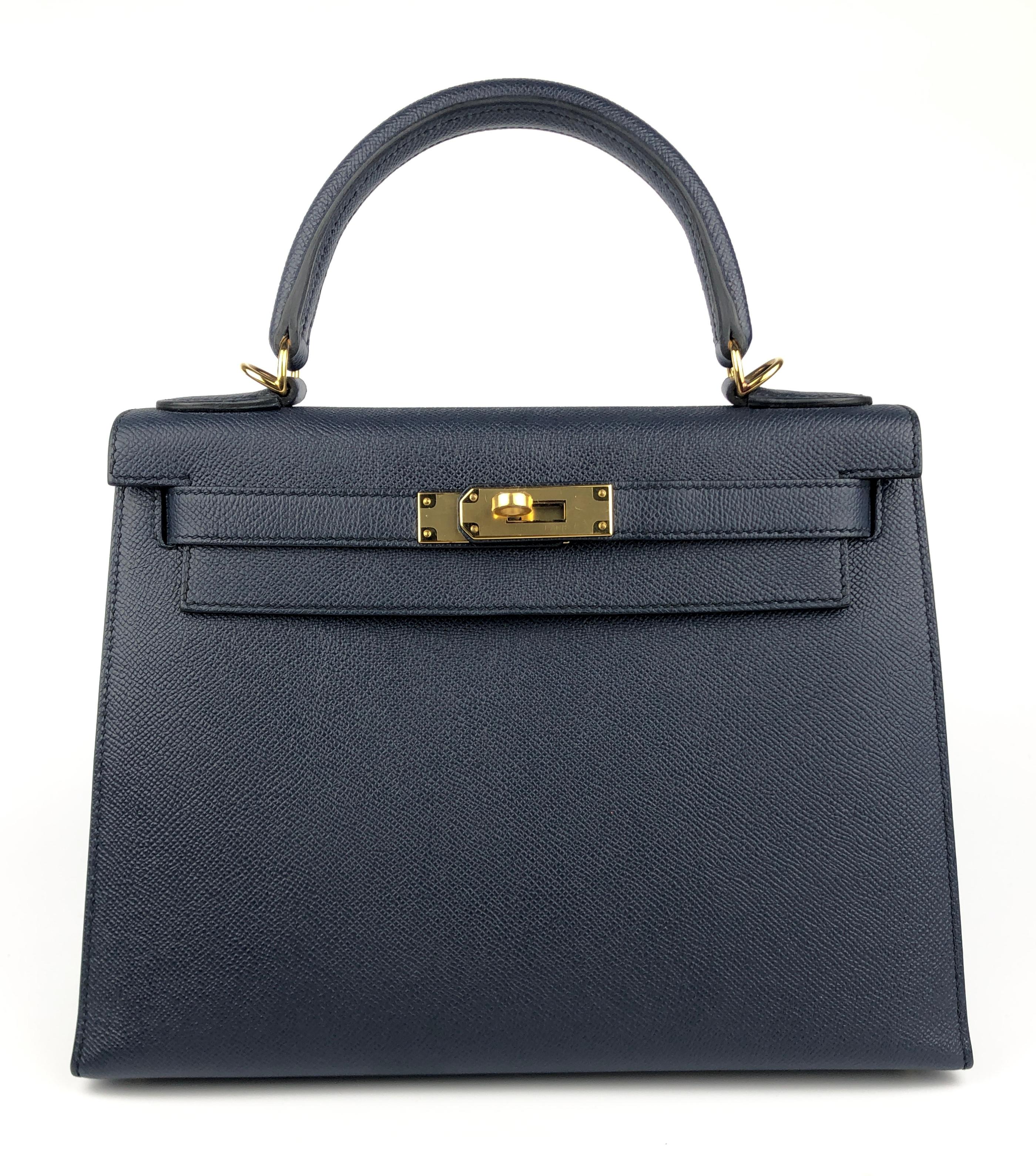 Absolutely Stunning Pristine Hermes Kelly 28 Sellier Blue Sapphire Epsom Leather complimented by Gold Hardware. Plastic on all hardware and feet. 2017 A Stamp.

Shop with Confidence from Lux Addicts. Authenticity Guaranteed! 

Please keep in mind