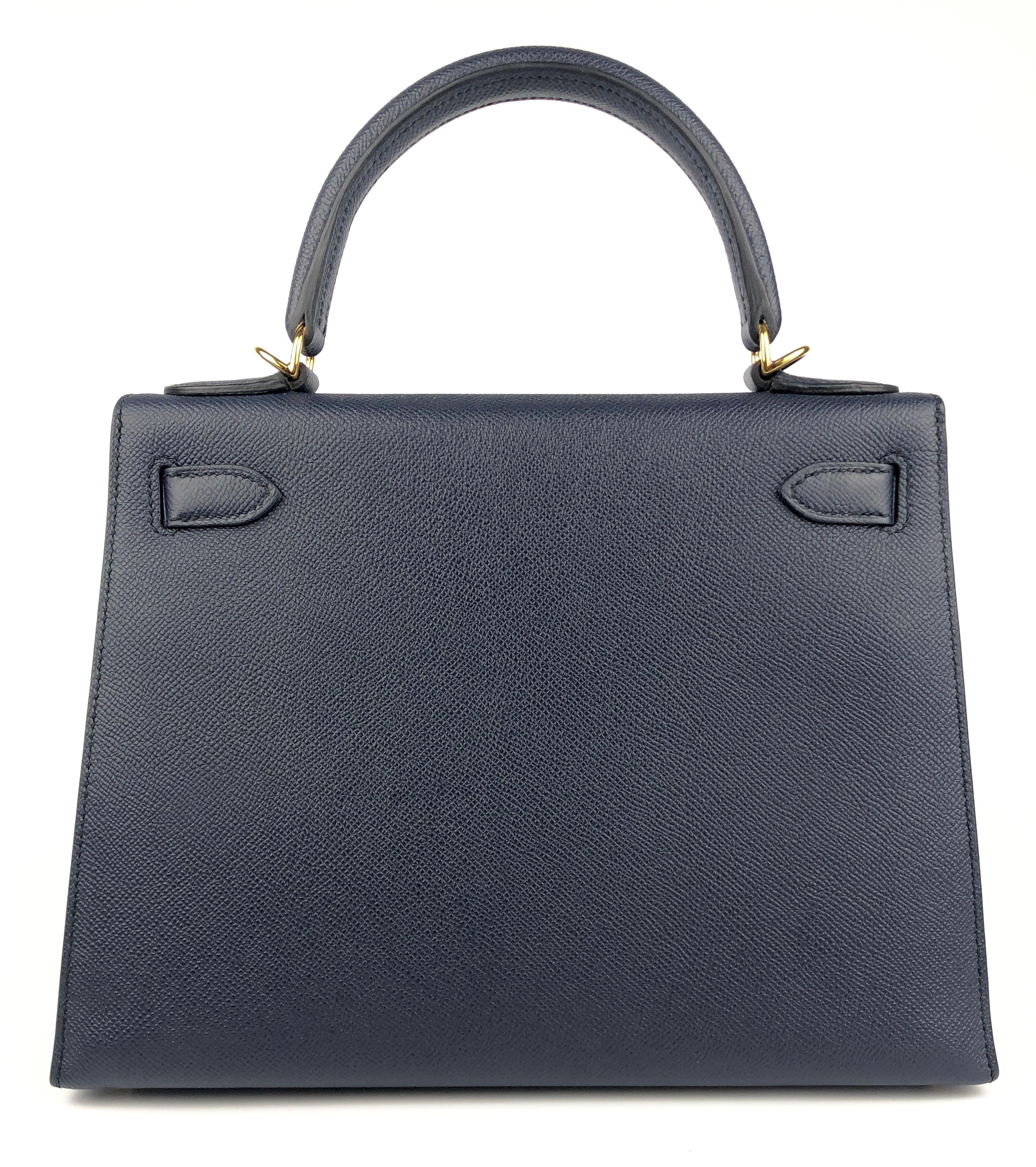 Women's or Men's Hermes Kelly 28 Sellier Blue Sapphire Epsom Leather Gold Hardware