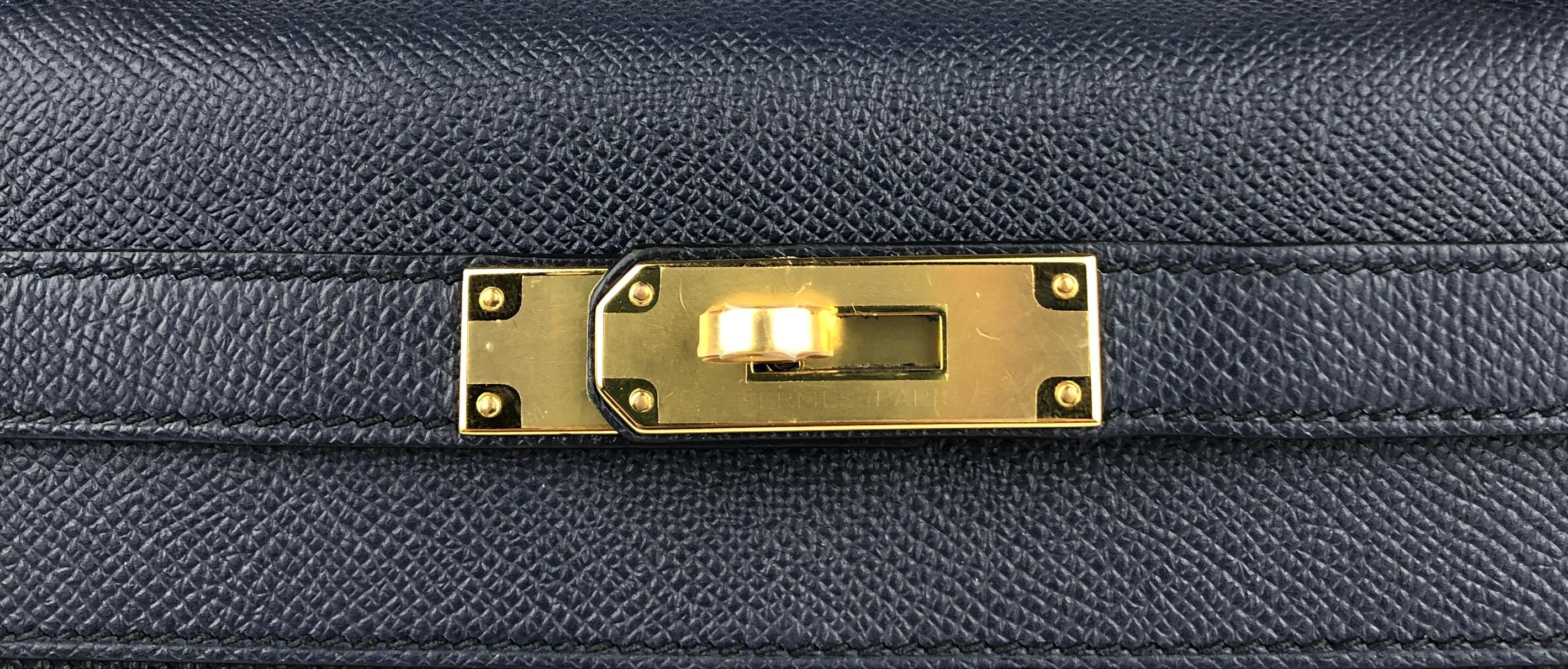 Hermes Kelly 28 Sellier Blue Sapphire Epsom Leather Gold Hardware 1