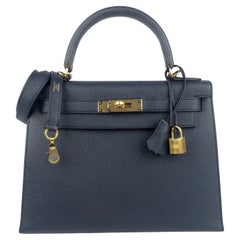 Hermes Kelly 28 Sellier Blue Sapphire Epsom Leather Gold Hardware