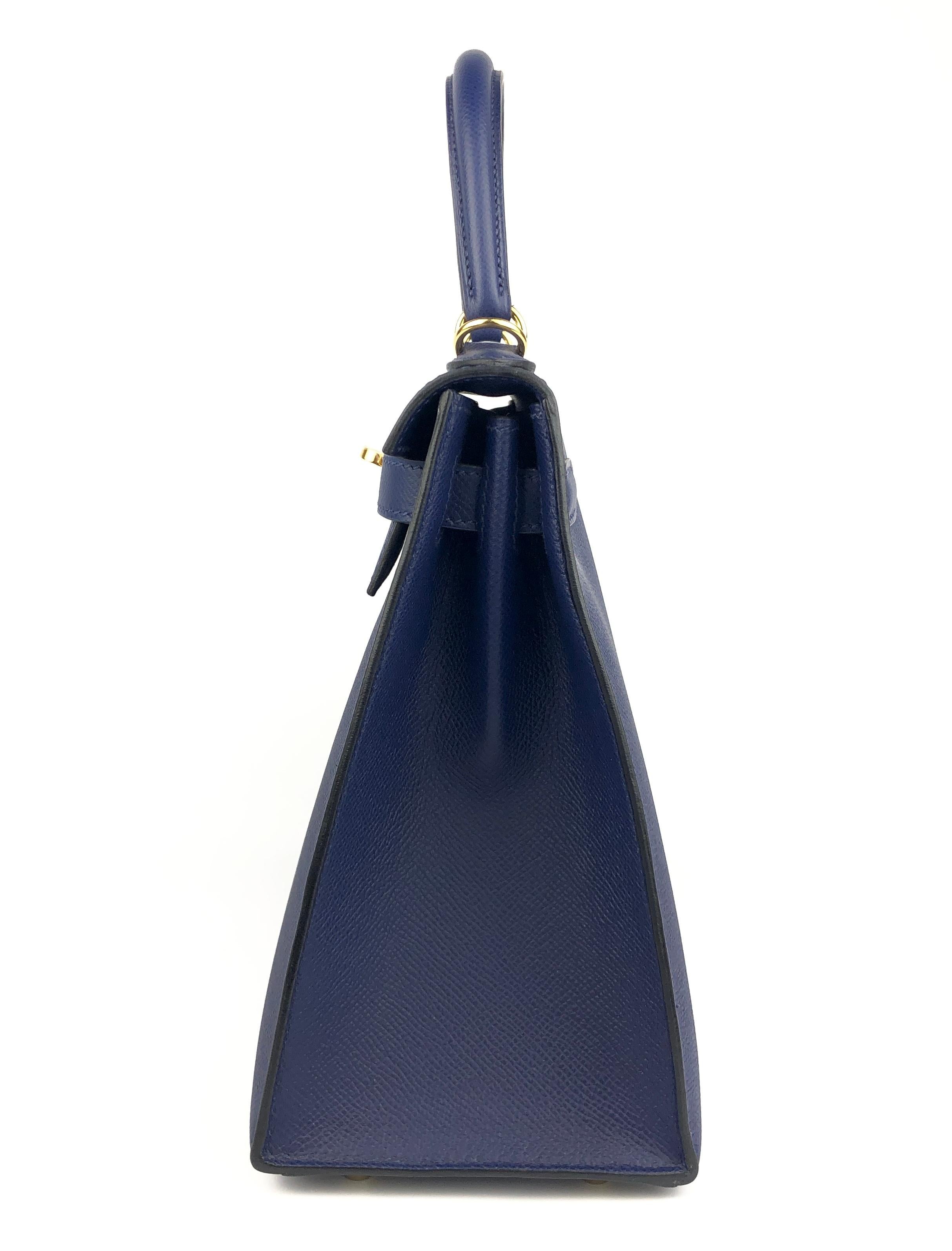 Hermes Kelly 28 Sellier Blue Sapphire Epsom Leather Gold Hardware Shoulder Bag 1