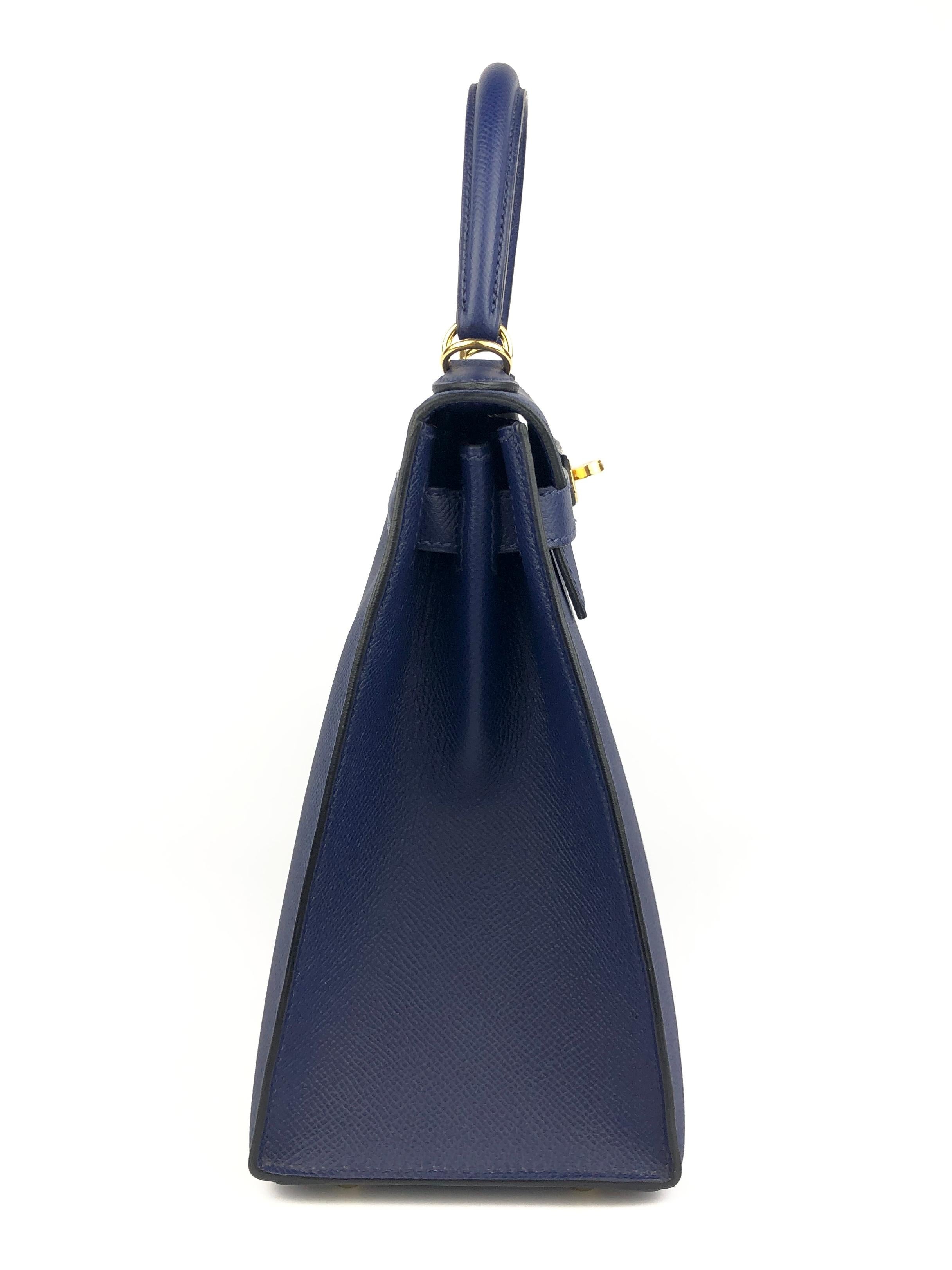Hermes Kelly 28 Sellier Blue Sapphire Epsom Leather Gold Hardware Shoulder Bag 2