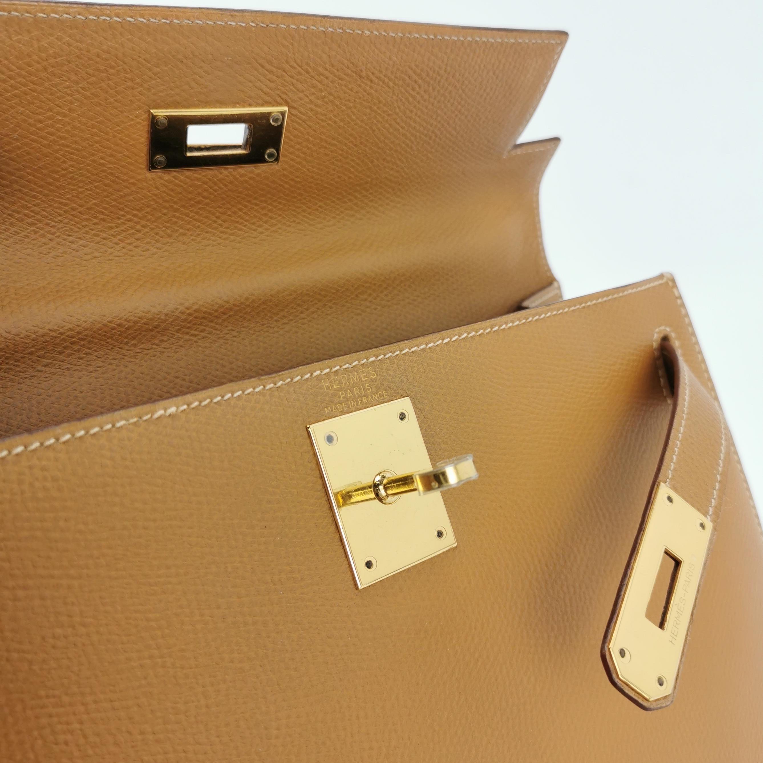 Hermes Kelly 28 Sellier Brown Gold Epsom Leather Gold Hardware 1985 For Sale 7