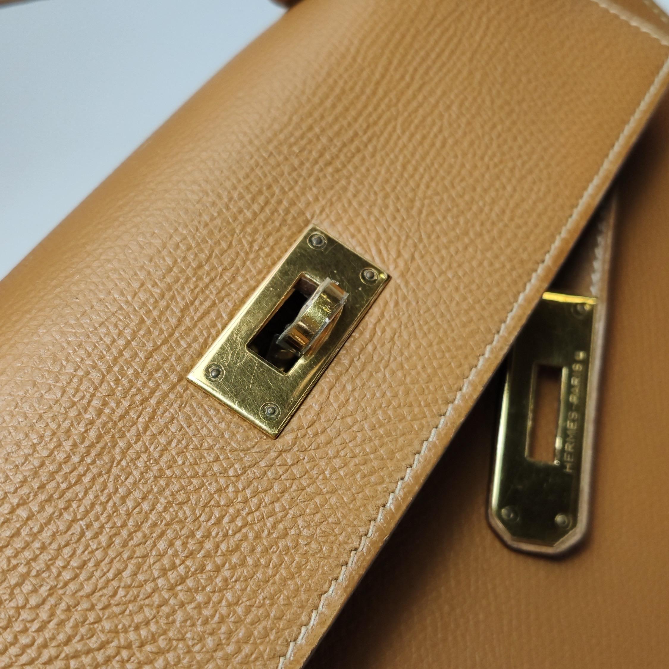 Hermes Kelly 28 Sellier Brown Gold Epsom Leather Gold Hardware 1985 For Sale 9