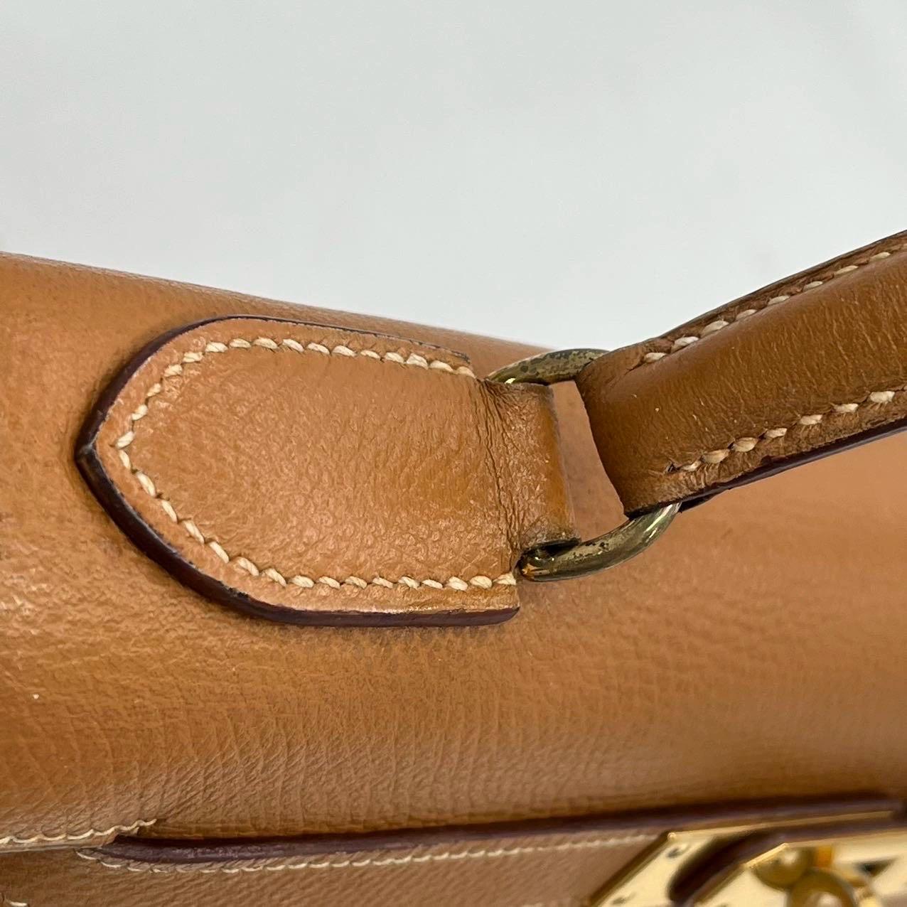 Hermes Kelly 28 Sellier Brown Gold Epsom Leather Gold Hardware 1985 For Sale 10