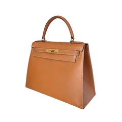 Hermes Kelly 28 Sellier Brown Gold Epsom Leather Gold Hardware 1985