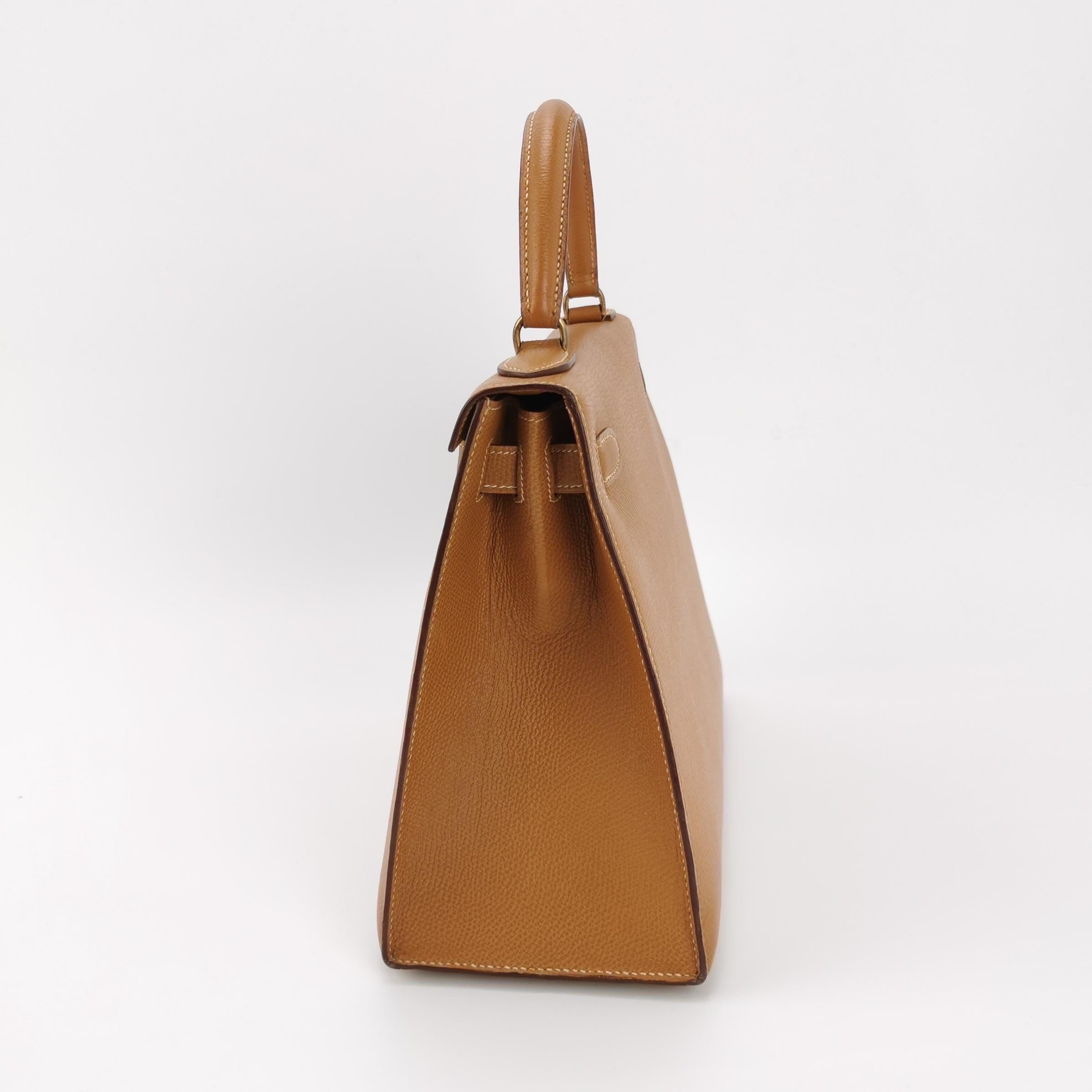 Hermes Kelly 28 Sellier Brown Gold Epsom Leather Gold Hardware 1985 For Sale 1
