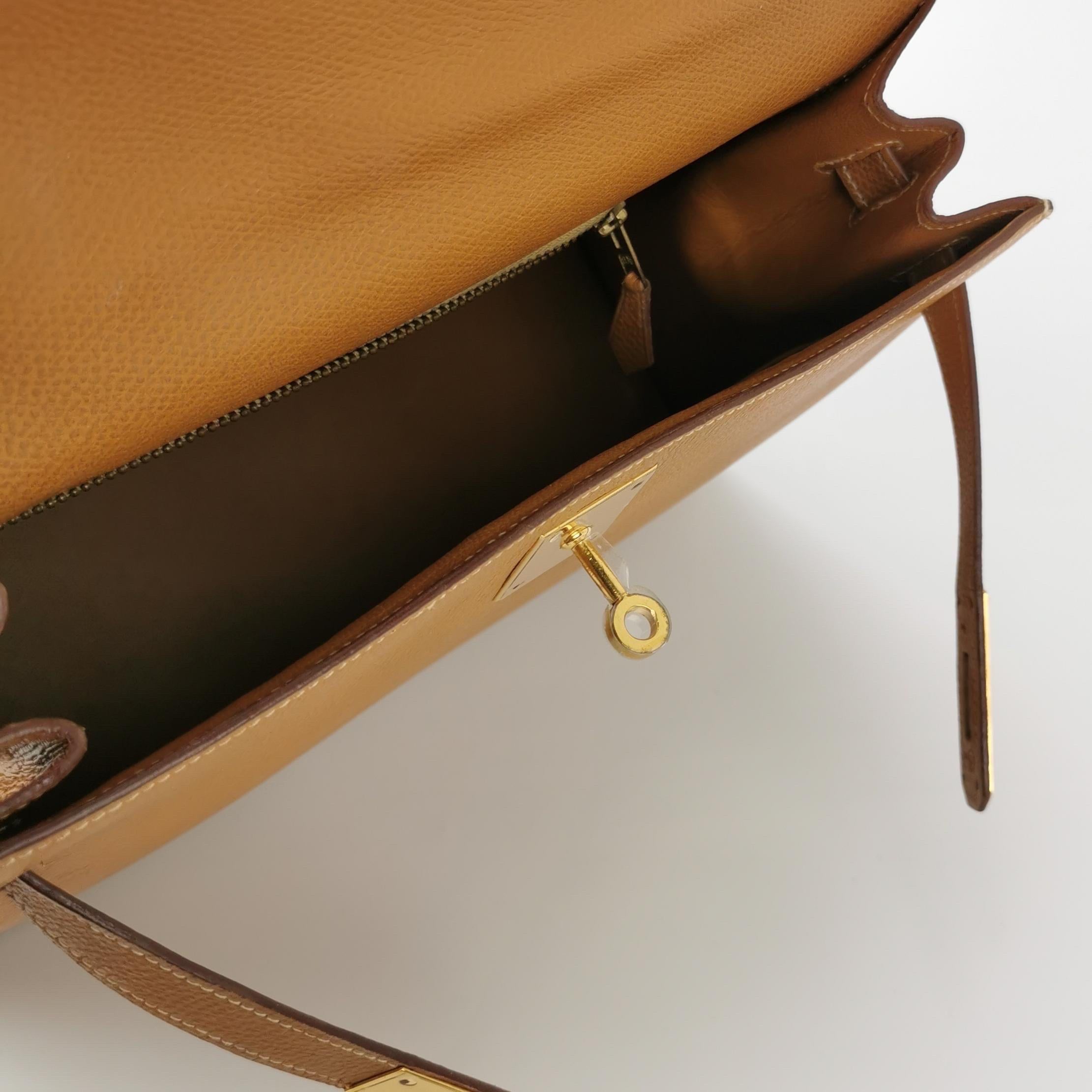 Hermes Kelly 28 Sellier Brown Gold Epsom Leather Gold Hardware 1985 For Sale 2