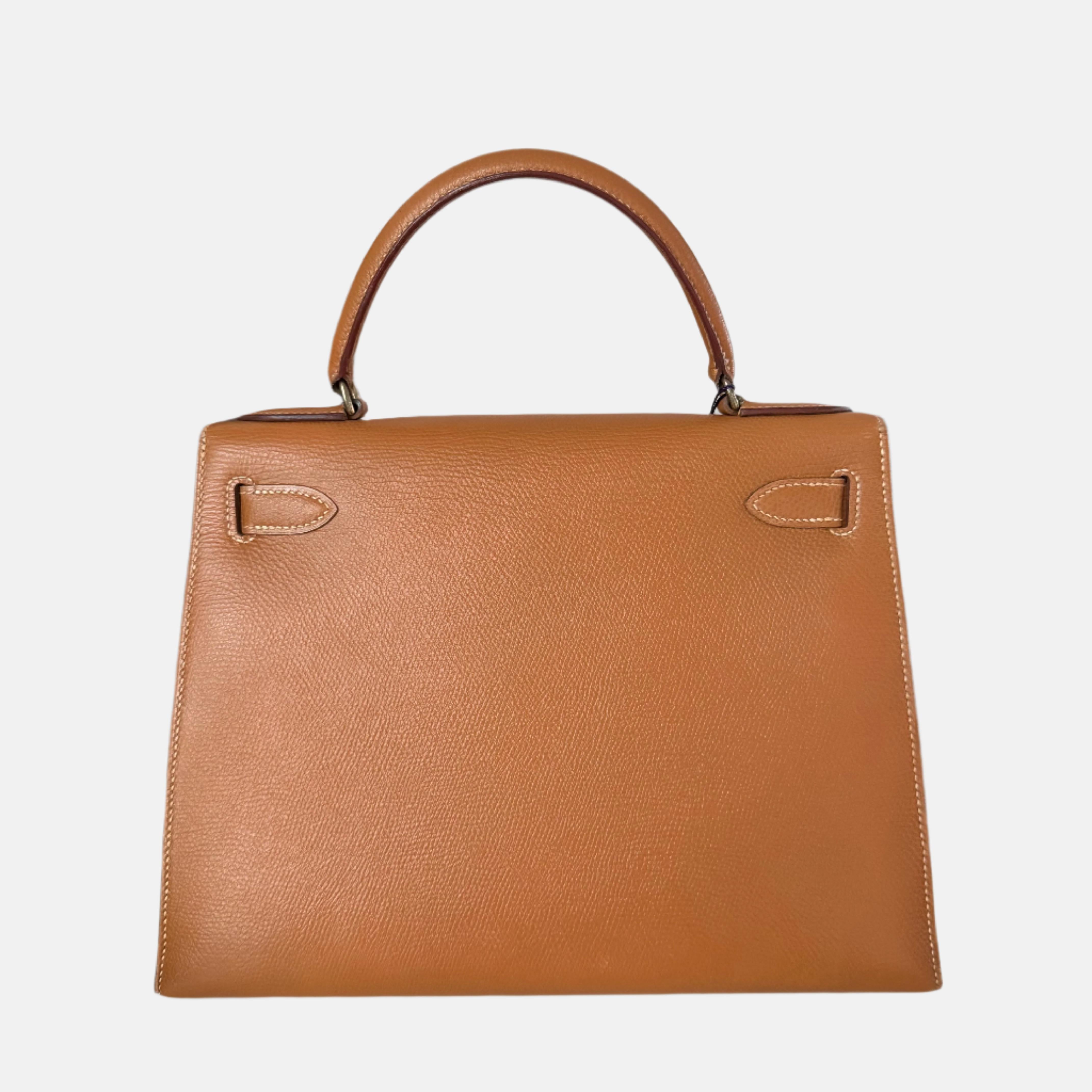 Hermes Kelly 28 Sellier Brown Gold Epsom Leather Gold Hardware 1985 For Sale 2