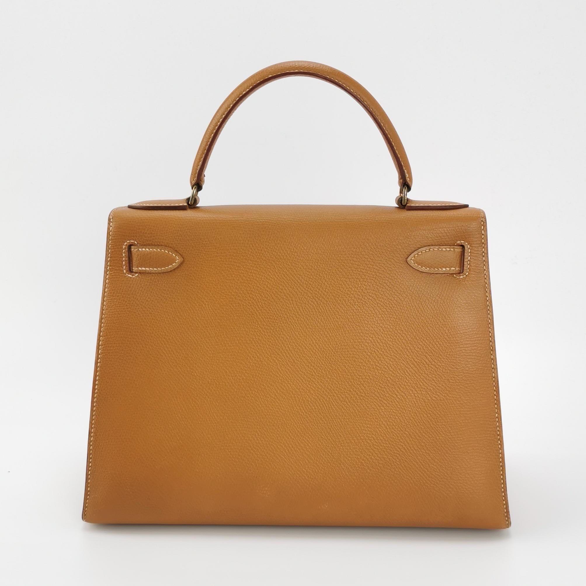 Hermes Kelly 28 Sellier Brown Gold Epsom Leather Gold Hardware 1985 For Sale 4