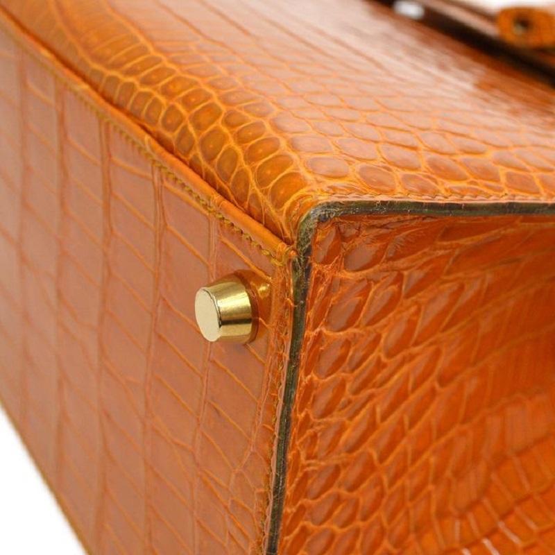 HERMES Kelly 28 Sellier Umhängetasche aus gebranntem Porosus-Krokodil und exotischem Leder Damen