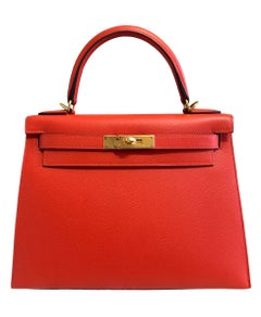 Hermes Kelly 28 Sellier Capucine Orange Rot Epsom Leder Gold Hardware Neu