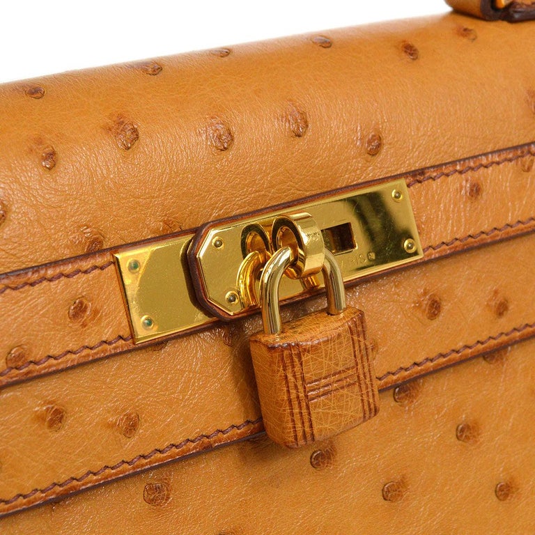 Hermes Kelly 28 Cognac in Ostrich Leather and gold hardware
