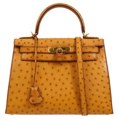 Hermes 28cm Gold Hardware Tangerine Ostrich Sellier Kelly Bag For Sale at  1stDibs