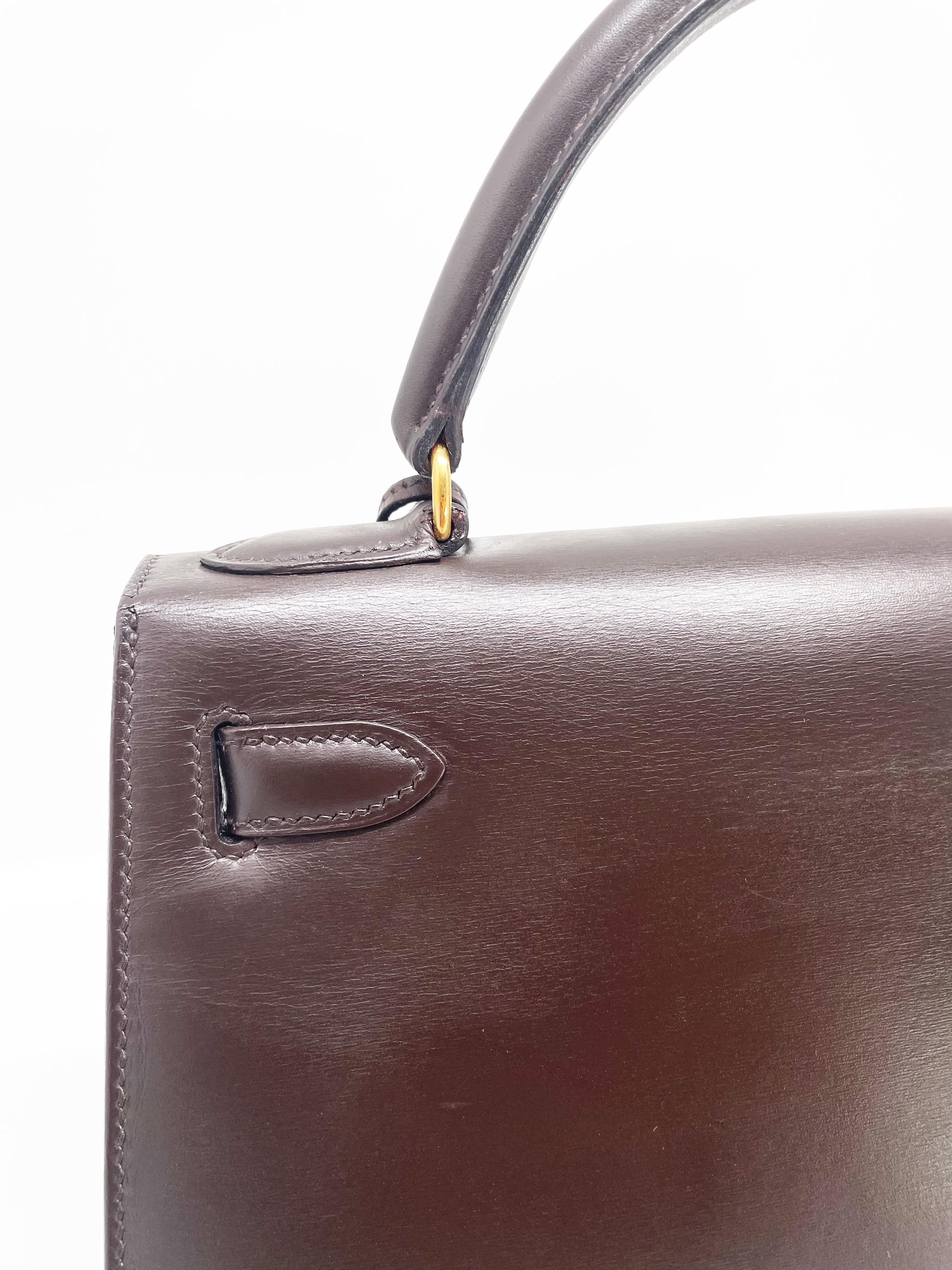 Hermès Kelly 28 sellier chocolate bag in box leather 2
