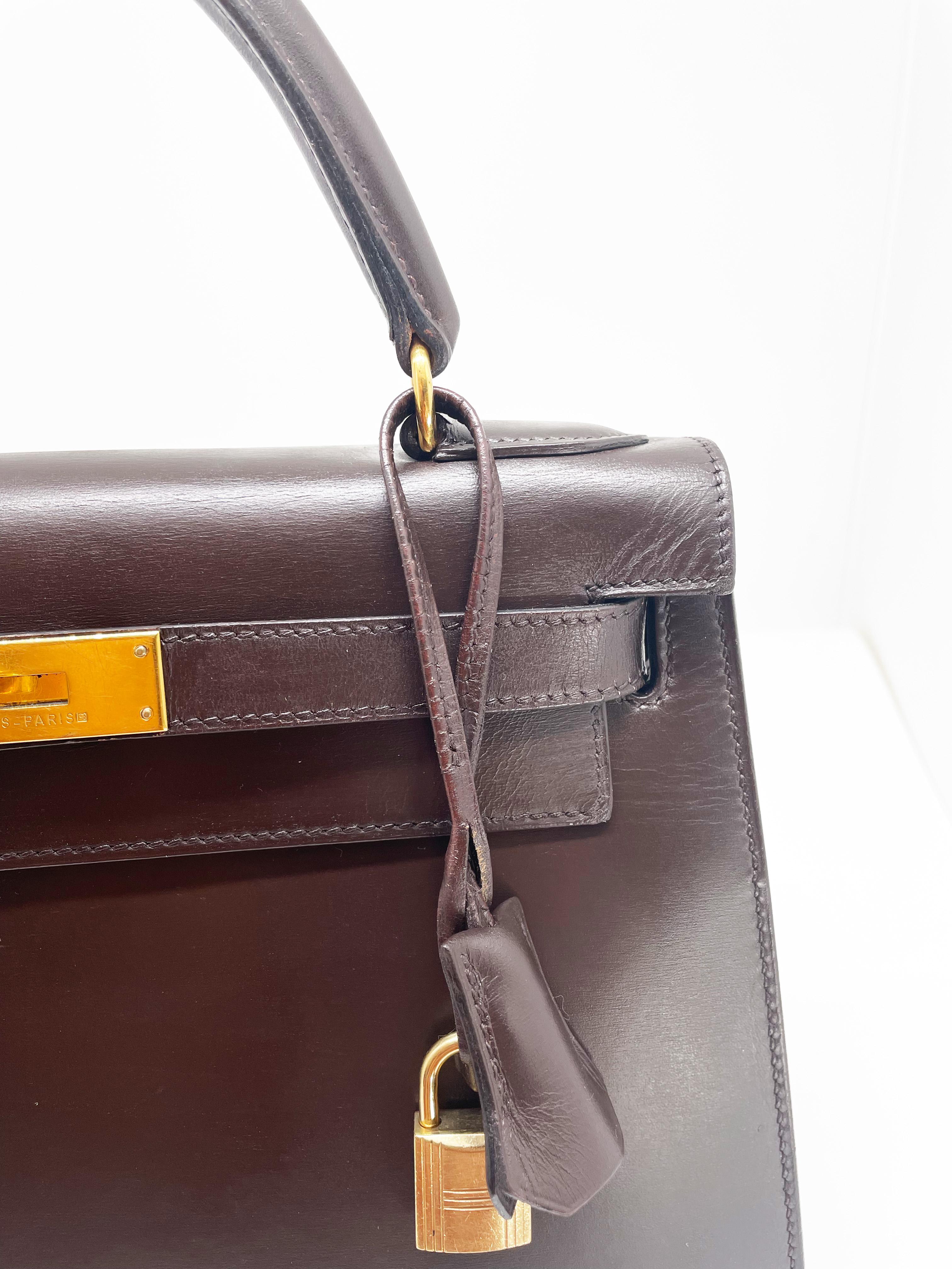 Hermès Kelly 28 sellier chocolate bag in box leather 3
