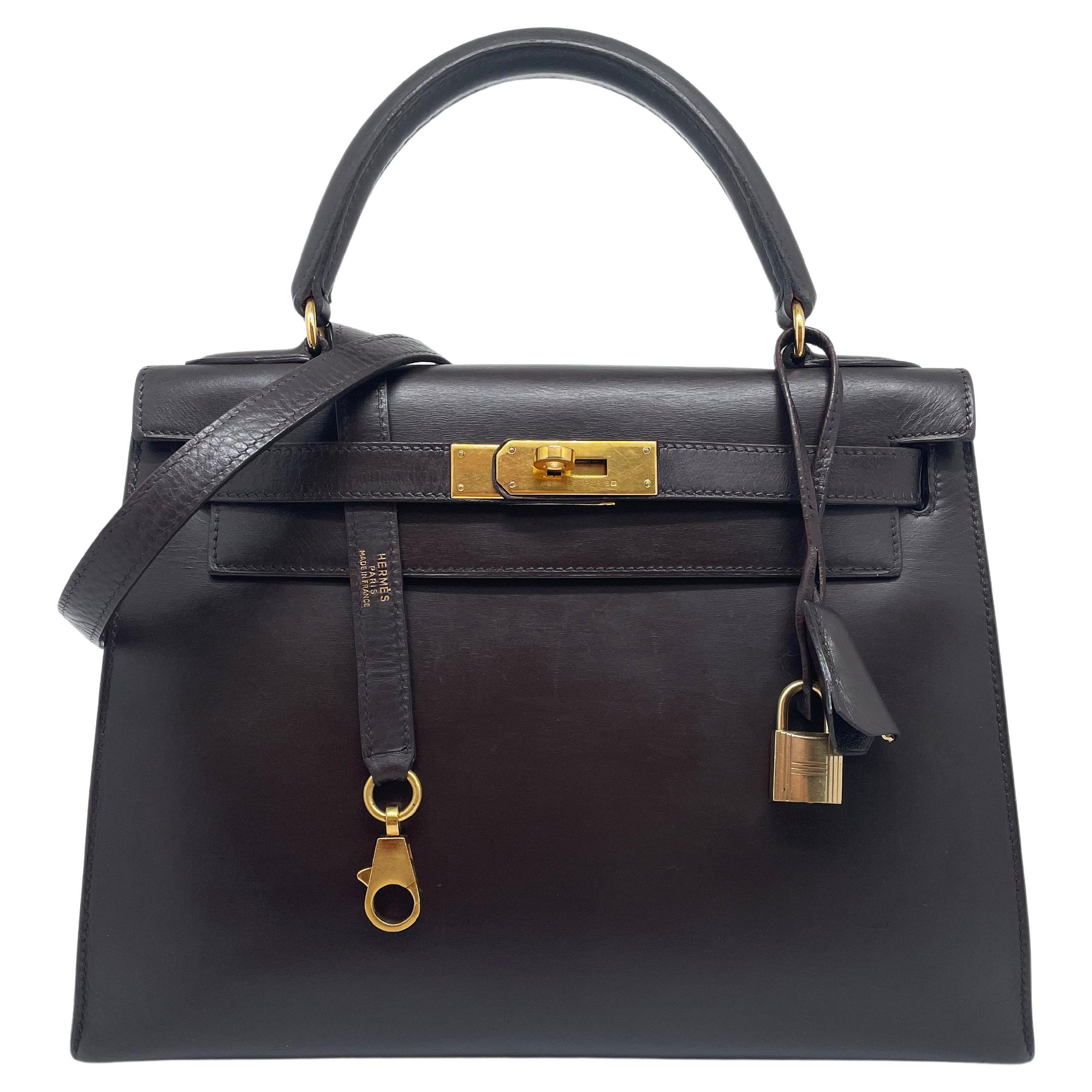 Herm�ès Kelly 28 sellier chocolate bag in box leather